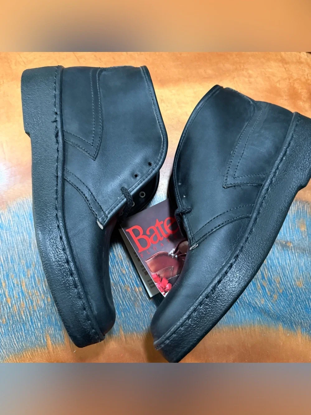 Vtg Bates Floaters Black Leather Shearling Wool Lined Boots size 9 New USA